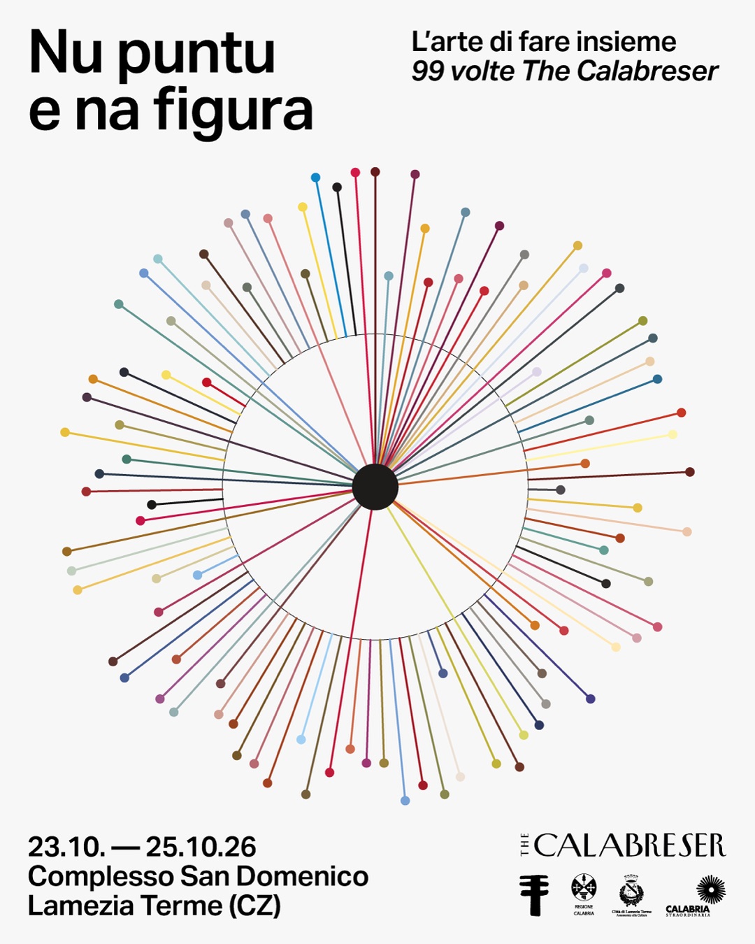 Locandina della mostra Nu puntu e na figura. L’arte di fare insieme, 99 volte The Calabreser. 23-25 ottobre 2026, Complesso San Domenico, Lamezia Terme.